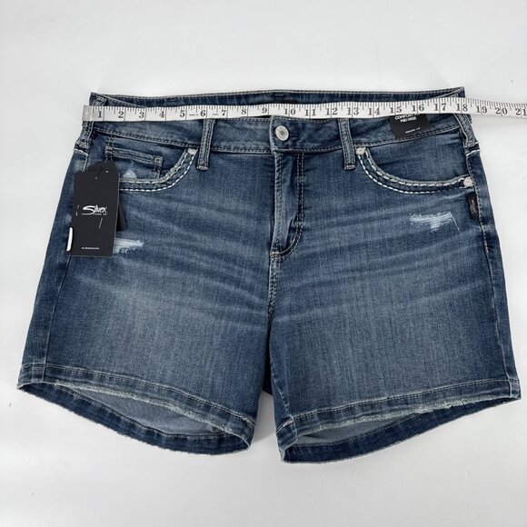 Silver Jeans Co. Size 12 W Elyse Mid Rise Comfort Fit Blue Jean Shorts Denim New - Picture 11 of 13